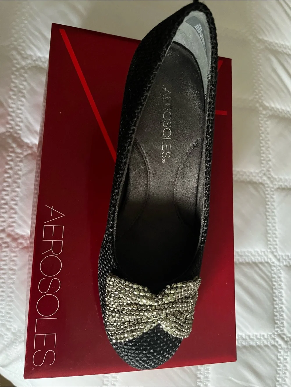AEROSOLES Black Dress Pumps with Silver Bow